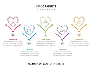 Diseño de vectores Infografía con iconos. 5 opciones o 5 pasos. diagrama de procesos, diagrama de flujo, gráfico de información, Infografías para el concepto de negocio, banner de presentaciones, diseño de flujo de trabajo.