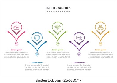 Vektorgrafik-Design mit Symbolen. 5 Optionen oder 5 Schritte. Prozessdiagramm, Flussdiagramm, Infografik, Infografiken für Geschäftskonzept, Präsentationsbanner, Workflow-Layout.