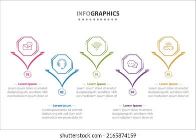 Vektorgrafik-Design mit Symbolen. 5 Optionen oder 5 Schritte. Prozessdiagramm, Flussdiagramm, Infografik, Infografiken für Geschäftskonzept, Präsentationsbanner, Workflow-Layout.