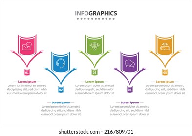 Vector Infographic design with icons. 5 options or 5 steps. process diagram, flow chart, info graph, Infographics for business concept, presentations banner, workflow layout.