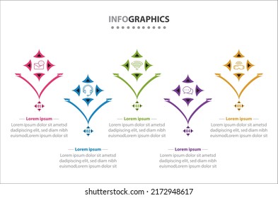 Vector Infographic design with icons. 5 options or 5 steps. process diagram, flow chart, info graph, Infographics for business concept, presentations banner, workflow layout.