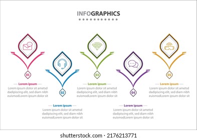 Vector Infographic design with icons. 5 options or 5 steps. process diagram, flow chart, info graph, Infographics for business concept, presentations banner, workflow layout.