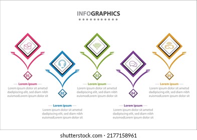Diseño de vectores Infografía con iconos. 5 opciones o 5 pasos. diagrama de procesos, diagrama de flujo, gráfico de información, Infografías para el concepto de negocio, banner de presentaciones, diseño de flujo de trabajo.