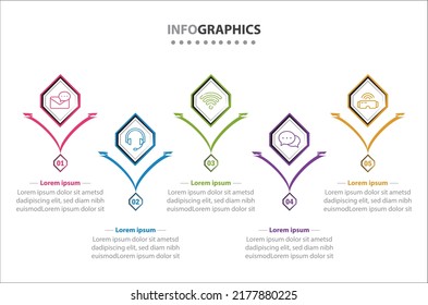 Vector Infographic design with icons. 5 options or 5 steps. process diagram, flow chart, info graph, Infographics for business concept, presentations banner, workflow layout.