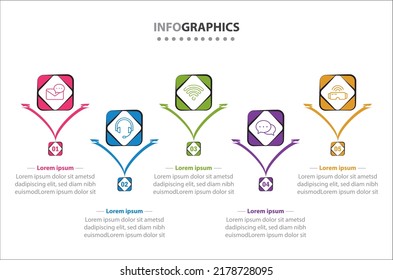 Vector Infographic design with icons. 5 options or 5 steps. process diagram, flow chart, info graph, Infographics for business concept, presentations banner, workflow layout.