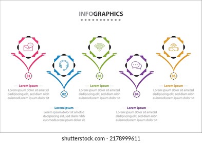 Vektorgrafik-Design mit Symbolen. 5 Optionen oder 5 Schritte. Prozessdiagramm, Flussdiagramm, Infografik, Infografiken für Geschäftskonzept, Präsentationsbanner, Workflow-Layout.