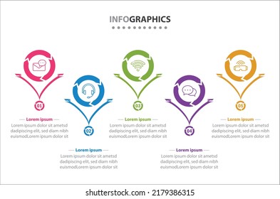 Vector Infographic design with icons. 5 options or 5 steps. process diagram, flow chart, info graph, Infographics for business concept, presentations banner, workflow layout.