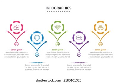 Diseño de vectores Infografía con iconos. 5 opciones o 5 pasos. diagrama de procesos, diagrama de flujo, gráfico de información, Infografías para el concepto de negocio, banner de presentaciones, diseño de flujo de trabajo.