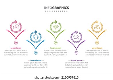 Vektorgrafik-Design mit Symbolen. 5 Optionen oder 5 Schritte. Prozessdiagramm, Flussdiagramm, Infografik, Infografiken für Geschäftskonzept, Präsentationsbanner, Workflow-Layout.