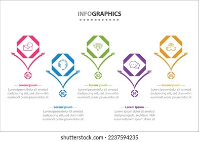 Vector Infographic design with icons. 5 options or 5 steps. process diagram, flow chart, info graph, Infographics for business concept, presentations banner, workflow layout.