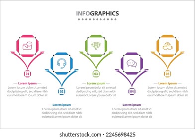 Diseño de vectores Infografía con iconos. 5 opciones o 5 pasos. diagrama de procesos, diagrama de flujo, gráfico de información, Infografías para el concepto de negocio, banner de presentaciones, diseño de flujo de trabajo.