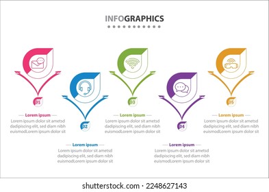 Vektorgrafik-Design mit Symbolen. 5 Optionen oder 5 Schritte. Prozessdiagramm, Flussdiagramm, Infografik, Infografiken für Geschäftskonzept, Präsentationsbanner, Workflow-Layout.