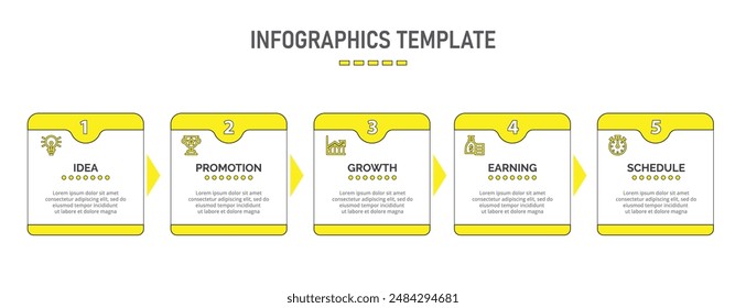 Vektorgrafik Infografik-Design mit Symbolen und 5 Optionen oder Stufen. Infografiken für Geschäftskonzept. Kann für Präsentationen Banner, Workflow-Layout, Prozessdiagramm, Flussdiagramm, Infografik verwendet werden