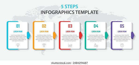 Vektorgrafik Infografik-Design mit Symbolen und 5 Optionen oder Stufen. Infografiken für Geschäftskonzept. Kann für Präsentationen Banner, Workflow-Layout, Prozessdiagramm, Flussdiagramm, Infografik verwendet werden