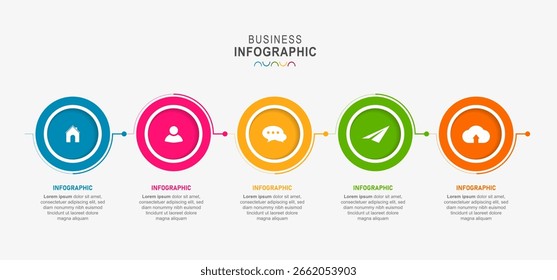 Vector Diseño de infografía con iconos y 5 opciones o pasos. Infografía para el concepto de negocio. Se puede utilizar para el Anuncio de presentaciones, diseño de flujo de trabajo, diagrama de proceso, diagrama de flujo, gráfico de información