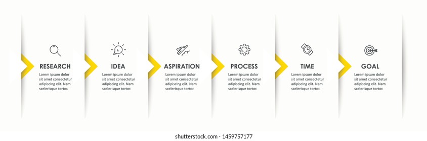 Design de infográfico vetorial com ícones e 6 opções ou etapas. Infográficos para o conceito de negócios. Pode ser usado para banner de apresentações, layout de fluxo de trabalho, diagrama de processo, fluxograma, gráfico de informações