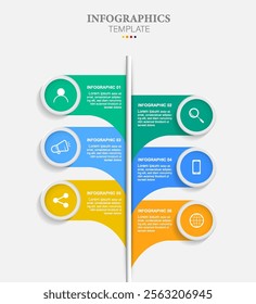 Vector Infographic design with icons and 6 options or steps. Infographics for business concept. Can be used for presentations banner, workflow layout, process diagram