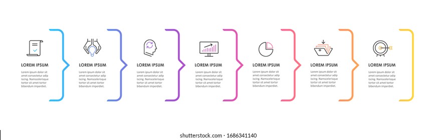 Vector Infographic design with icons and 7 options or steps. Infographics for business concept. Can be used for presentations banner, workflow layout, process diagram, flow chart, info graph