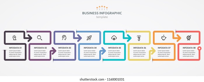 Vector Infographic design with icons and 8 options or steps. Infographics for business concept. Can be used for presentations banner, workflow layout, process diagram, flow chart, info graph