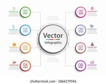 Vector infographic design with icons and 8 options or steps. Infographics for business concept. Can be used for presentations banner, workflow layout, process diagram, flow chart 