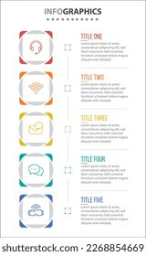 Diseño de vectores Infografía con iconos. diagrama de procesos, diagrama de flujo, gráfico de información, Infografías para el concepto de negocio, banner de presentaciones, diseño de flujo de trabajo. 5 opciones o 5 pasos. Pasos verticales