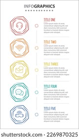 Diseño de vectores Infografía con iconos. diagrama de procesos, diagrama de flujo, gráfico de información, Infografías para el concepto de negocio, banner de presentaciones, diseño de flujo de trabajo. 5 opciones o 5 pasos. Pasos verticales