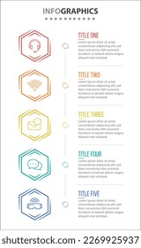 Diseño de vectores Infografía con iconos. diagrama de procesos, diagrama de flujo, gráfico de información, Infografías para el concepto de negocio, banner de presentaciones, diseño de flujo de trabajo. 5 opciones o 5 pasos. Pasos verticales