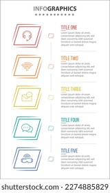 Vector Infographic design with icons. process diagram, flow chart, info graph, Infographics for business concept, presentations banner, workflow layout. 5 options or 5 steps. Vertical Steps