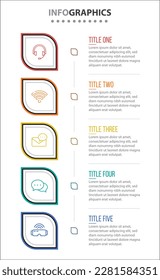 Vector Infographic design with icons. process diagram, flow chart, info graph, Infographics for business concept, presentations banner, workflow layout. 5 options or 5 steps. Vertical Steps