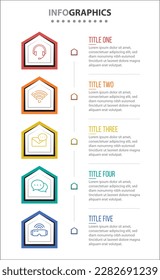 Diseño de vectores Infografía con iconos. diagrama de procesos, diagrama de flujo, gráfico de información, Infografías para el concepto de negocio, banner de presentaciones, diseño de flujo de trabajo. 5 opciones o 5 pasos. Pasos verticales