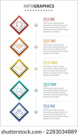 Vektorgrafik-Design mit Symbolen. Prozessdiagramm, Flussdiagramm, Infografik, Infografiken für Geschäftskonzept, Präsentationsbanner, Workflow-Layout. 5 Optionen oder 5 Schritte. Vertikale Schritte