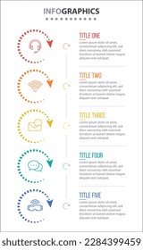 Diseño de vectores Infografía con iconos. diagrama de procesos, diagrama de flujo, gráfico de información, Infografías para el concepto de negocio, banner de presentaciones, diseño de flujo de trabajo. 5 opciones o 5 pasos. Pasos verticales