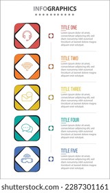 Vector Infographic design with icons. process diagram, flow chart, info graph, Infographics for business concept, presentations banner, workflow layout. 5 options or 5 steps. Vertical Steps