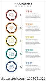 Vector Infographic design with icons. process diagram, flow chart, info graph, Infographics for business concept, presentations banner, workflow layout. 5 options or 5 steps. Vertical Steps
