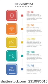 Vector Infographic design with icons. process diagram, flow chart, info graph, Infographics for business concept, presentations banner, workflow layout. 5 options or 5 steps. Vertical Steps