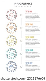 Diseño de vectores Infografía con iconos. diagrama de procesos, diagrama de flujo, gráfico de información, Infografías para el concepto de negocio, banner de presentaciones, diseño de flujo de trabajo. 5 opciones o 5 pasos. Pasos verticales