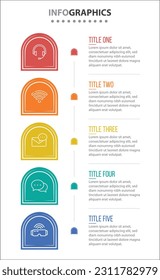Diseño de vectores Infografía con iconos. diagrama de procesos, diagrama de flujo, gráfico de información, Infografías para el concepto de negocio, banner de presentaciones, diseño de flujo de trabajo. 5 opciones o 5 pasos. Pasos verticales
