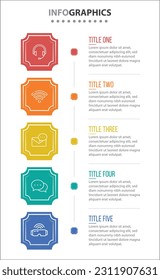 Vector Infographic design with icons. process diagram, flow chart, info graph, Infographics for business concept, presentations banner, workflow layout. 5 options or 5 steps. Vertical Steps