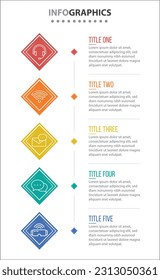 Vector Infographic design with icons. process diagram, flow chart, info graph, Infographics for business concept, presentations banner, workflow layout. 5 options or 5 steps. Vertical Steps