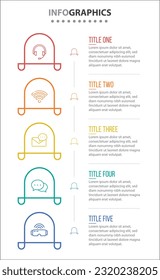 Diseño de vectores Infografía con iconos. diagrama de procesos, diagrama de flujo, gráfico de información, Infografías para el concepto de negocio, banner de presentaciones, diseño de flujo de trabajo. 5 opciones o 5 pasos. Pasos verticales