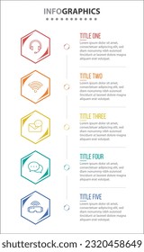 Diseño de vectores Infografía con iconos. diagrama de procesos, diagrama de flujo, gráfico de información, Infografías para el concepto de negocio, banner de presentaciones, diseño de flujo de trabajo. 5 opciones o 5 pasos. Pasos verticales