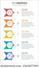 Diseño de vectores Infografía con iconos. diagrama de procesos, diagrama de flujo, gráfico de información, Infografías para el concepto de negocio, banner de presentaciones, diseño de flujo de trabajo. 5 opciones o 5 pasos. Pasos verticales