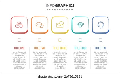 Vector Infographic design with icons. process diagram, flow chart, info graph, Infographics for business concept, presentations banner, workflow layout. 5 options or 5 steps. Horizontal Steps