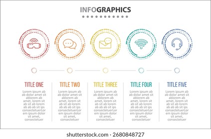 Vector Infographic design with icons. process diagram, flow chart, info graph, Infographics for business concept, presentations banner, workflow layout. 5 options or 5 steps. Horizontal Steps