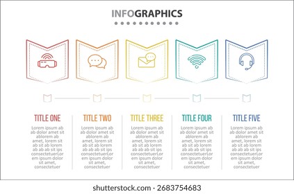 Vector Diseño de infografía con iconos. diagrama de proceso, diagrama de flujo, infografía, infografía para concepto de negocio, Anuncio de presentaciones, diseño de flujo de trabajo. 5 opciones o 5 pasos. Pasos Horizontales