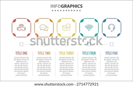 Vector Infographic design with icons. process diagram, flow chart, info graph, Infographics for business concept, presentations banner, workflow layout. 5 options or 5 steps. Horizontal Steps