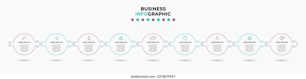 Vector Infographic design illustration business template with icons and 9 options or steps. 