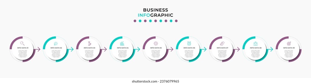 Vector Infographic design illustration business template with icons and 9 options or steps. 