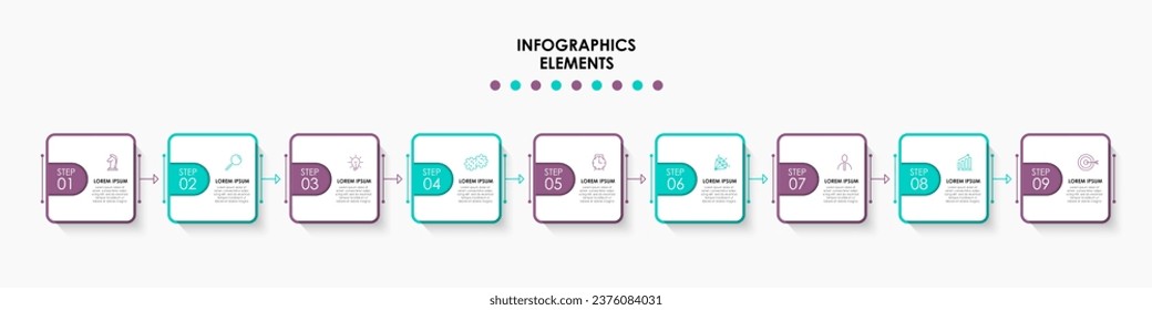 Vector Infographic design illustration business template with icons and 9 options or steps.