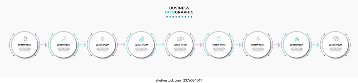 Vector Infographic design illustration business template with icons and 9 options or steps.